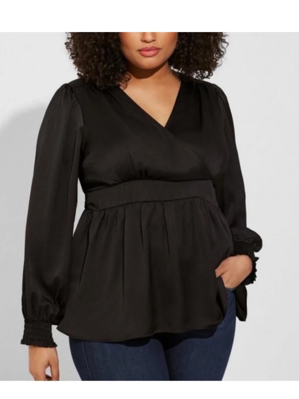 NWT Torrid Satin Surplice Tie Cut Out Back Blouse Black Size 0 12